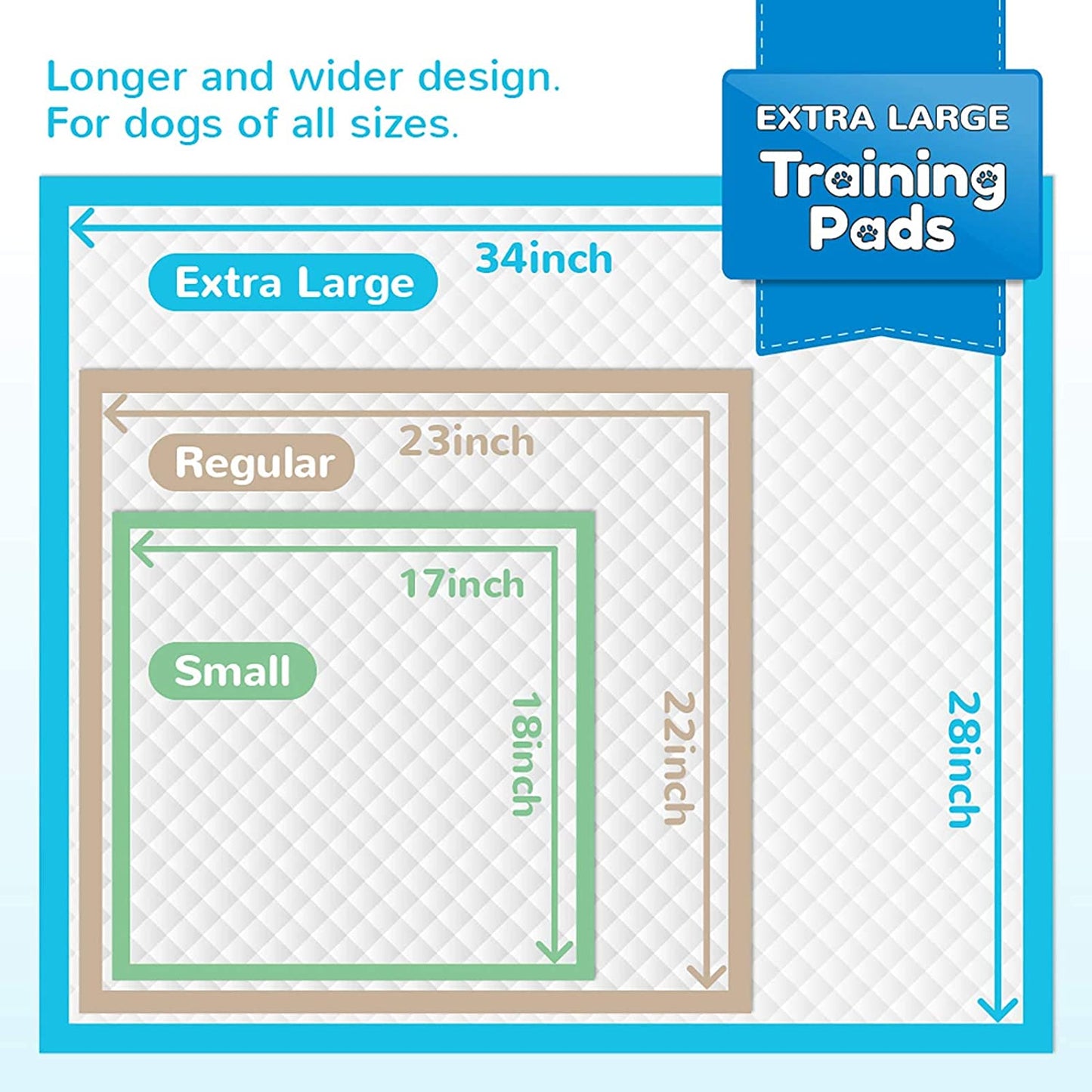 120 Extra Large Dog Pee Pads - Super Absorbent & Leak Proof, 28x34 Inches, Perfect for Potty Training - 120 Count (Blue)
