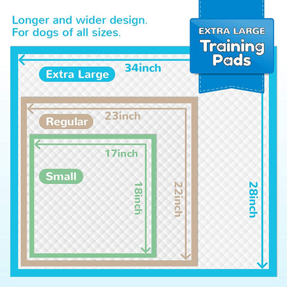 120 Extra Large Dog Pee Pads - Super Absorbent & Leak Proof, 28x34 Inches, Perfect for Potty Training - 120 Count (Blue)
