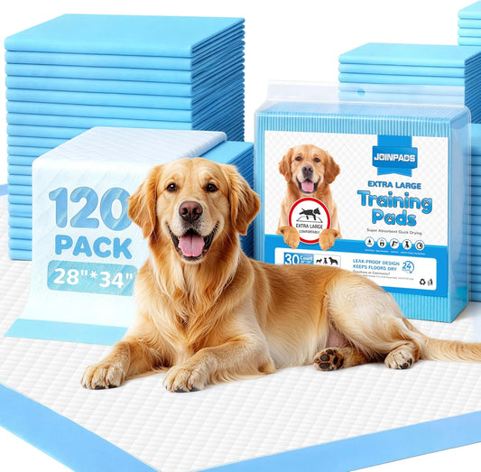 120 Extra Large Dog Pee Pads - Super Absorbent & Leak Proof, 28x34 Inches, Perfect for Potty Training - 120 Count (Blue)