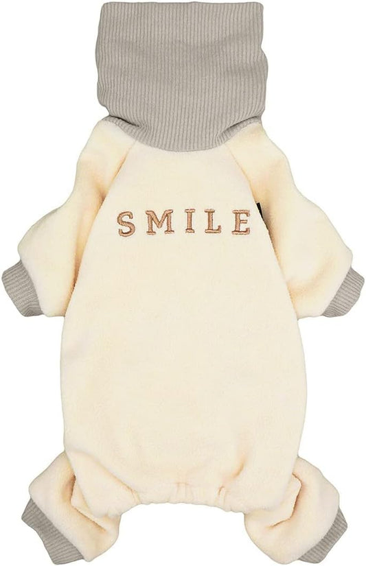 Cozy  Embroidery Turtleneck Fleece Pajamas for Dogs & Cats - Beige Large Jumpsuit