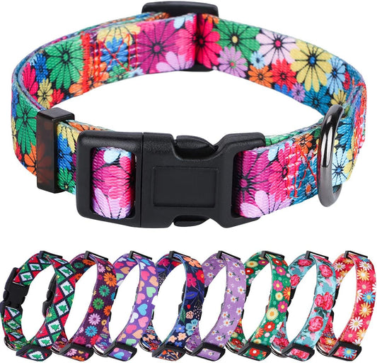 Floral Dog Collar - Stylish and Adjustable for Small to Large Dogs (Medium, Neck 13.1''-19'', Width 3/4'')